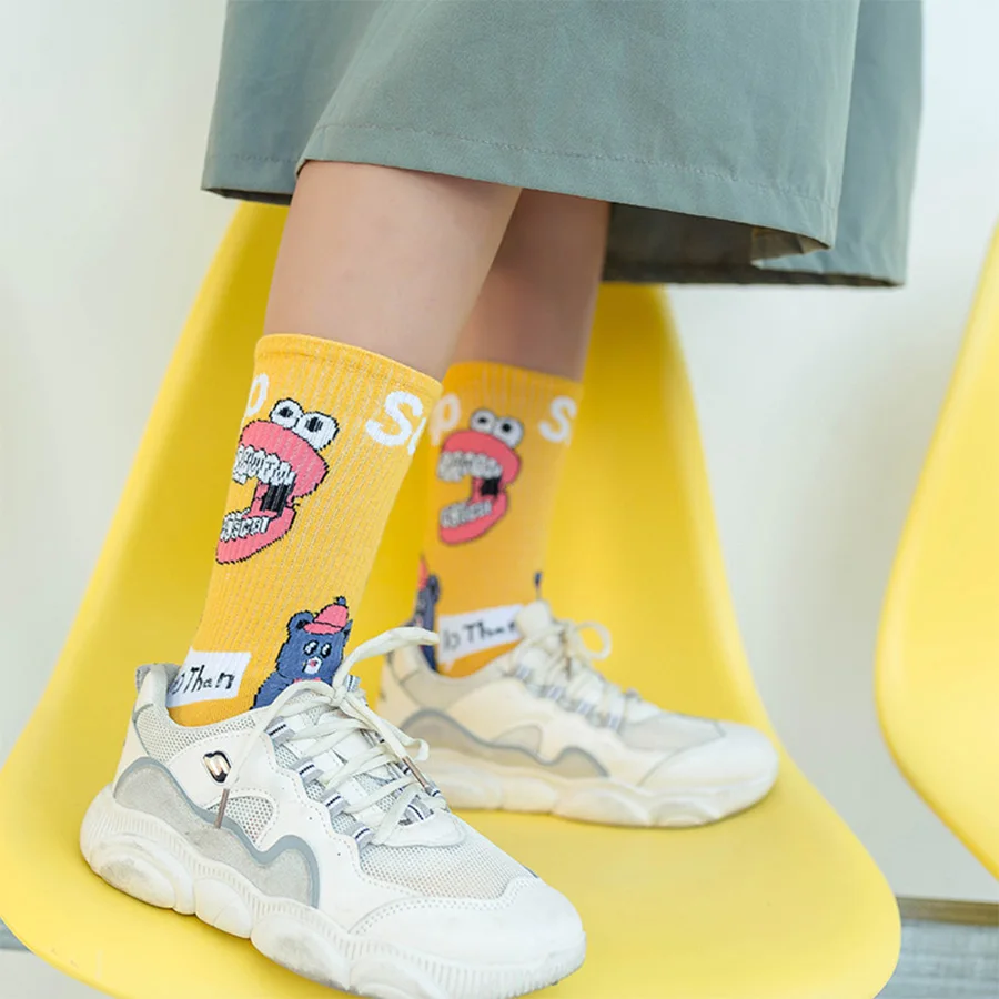 Носки женские с мультяшным принтом Смешные Яркие повседневные хлопковые