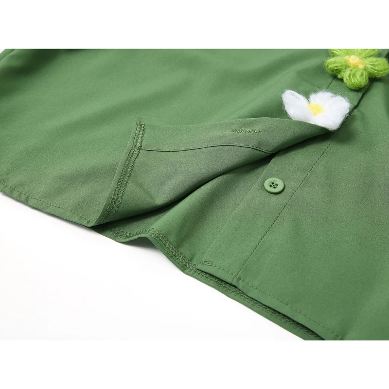 

Women Blouses Turn-down Collar Summer Shirts 2021 Green Vintage Harajuku Short Sleeve Female Casual Korean Chic Shirt Crop Tops