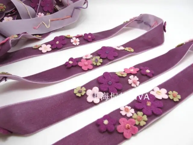 1 дюйм войлочный цветок с вышивкой пряжи на красная бархатная лента | шитье