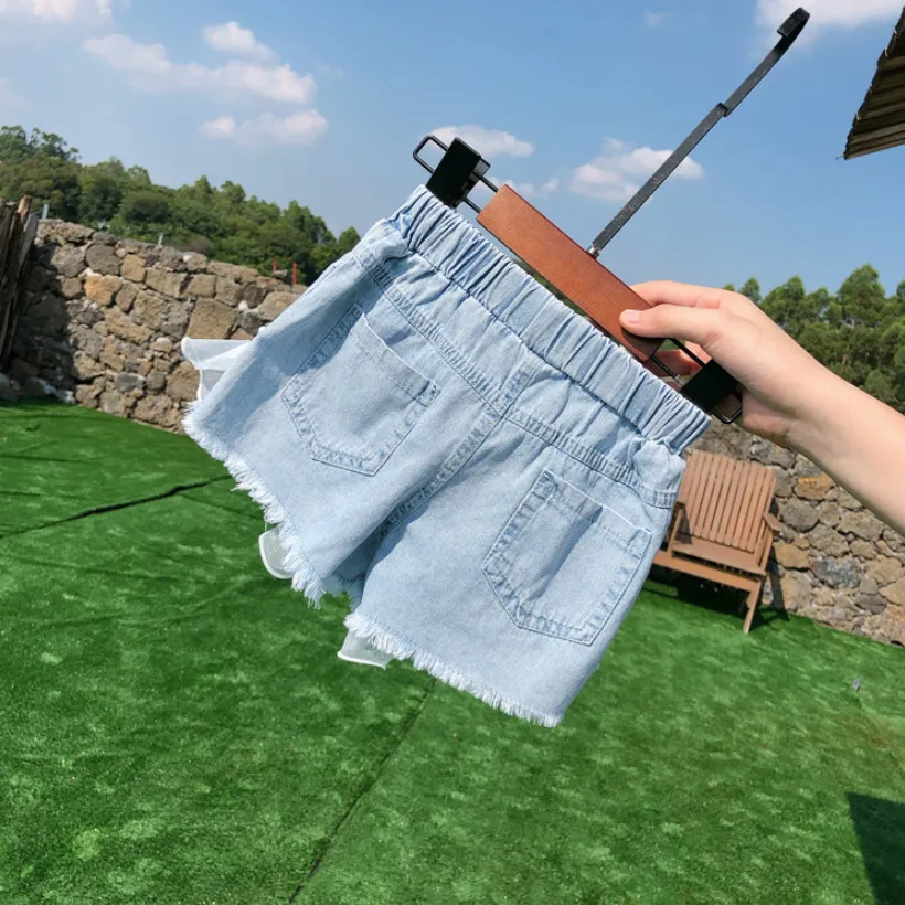 Пляжные штаны для девочек Джинсовые шорты с жемчужинами маленьких Кружевные