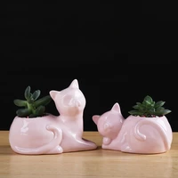 creative ceramic cat flower pot pink kitten japanese succulent plant cactus flower pot home office desktop decoration craft