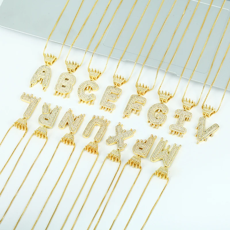 

Daihe Punk Gold Plated Crown Letters Pendant Necklace Women Good Lucky Adjustable Zircon Copper Necklace Female Gift Jewelry New