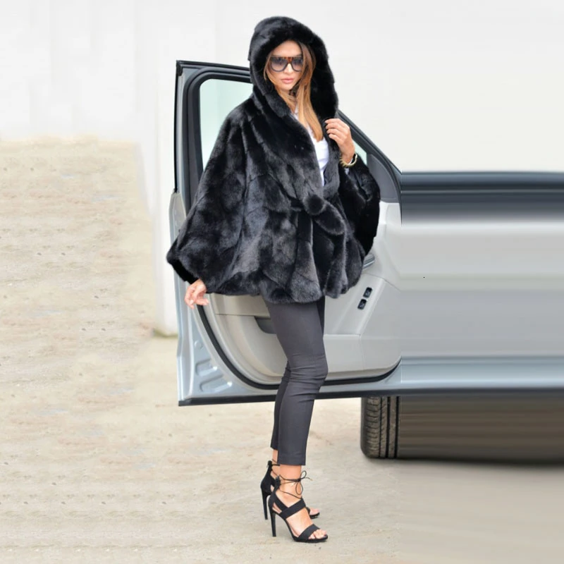 Женская шуба из меха норки с рукавом летучая мышь размера плюс свободная Шуба