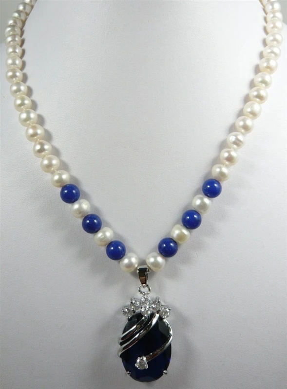 

Noble White 7-8 Genuine Pearl Zircon Crystal pendant pendant women Jewelry Necklace 18inches