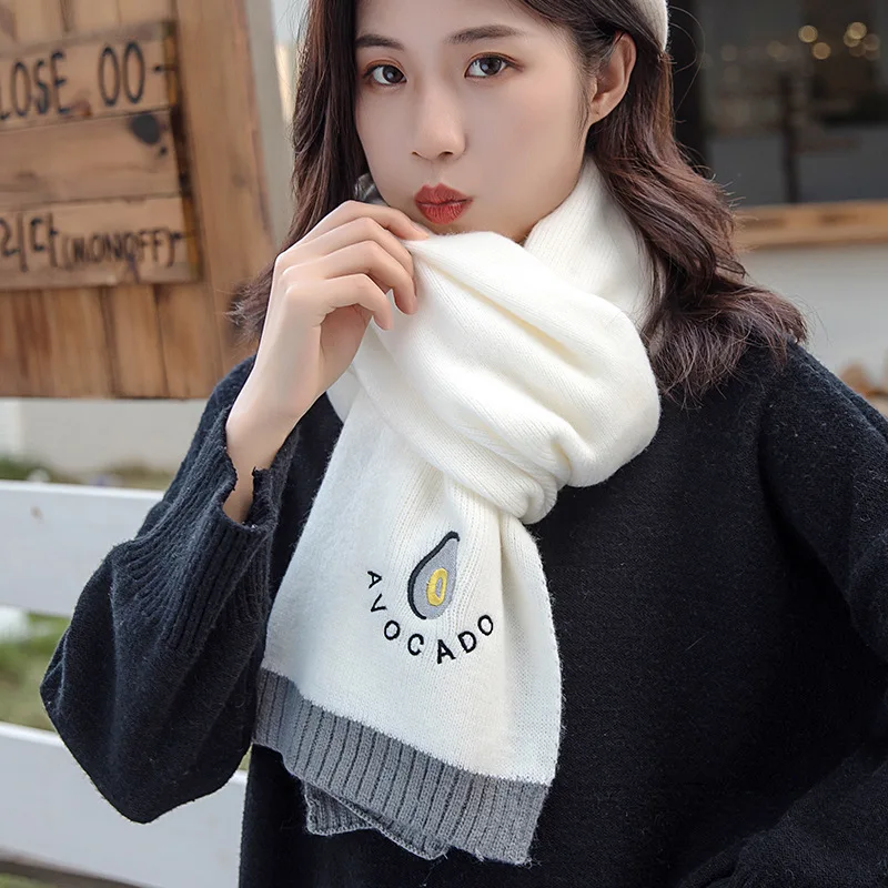 

Autumn Winter Women Scarf Korean Style Embroidery Jacquard Weave Knitted Wool Scarf Female Keep Warm Scarves WJ07
