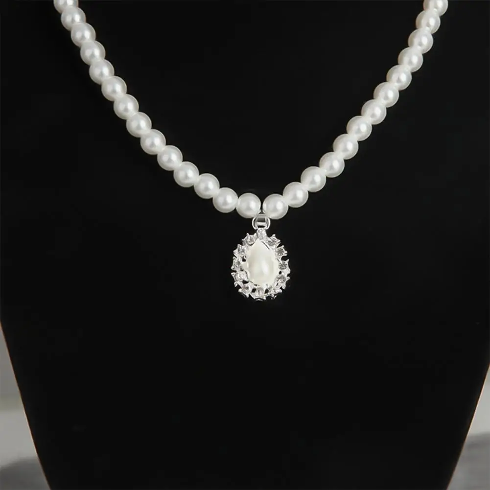 

HOT SALESWater Drop Shape Pendant Faux Pearl Beaded Necklace Earrings Bridal Jewelry Set