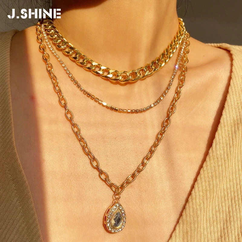 JShine панк многослойное Кристальное ожерелье чокер с подвеской в виде капли воды