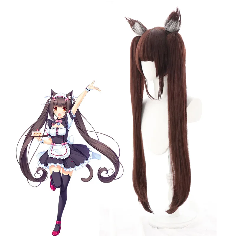 

Nekopara Cosplay Wig Chocolat Wigs and Vanilla Wigs Anime High Temperature Resistant Long Straight Hair Free Ears and Wig Cap