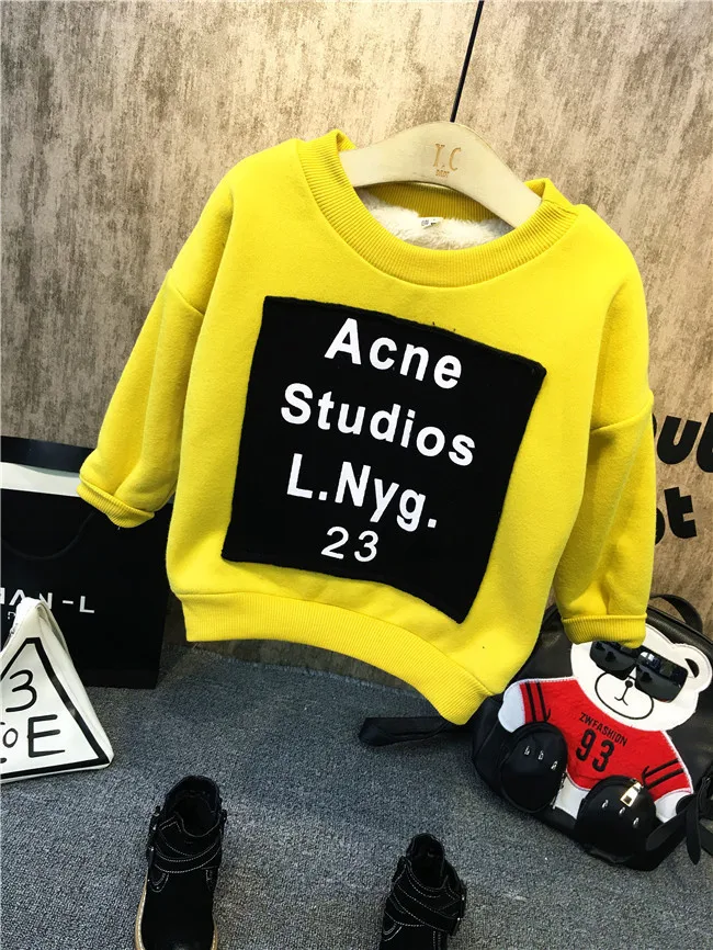 Plush Sweatshirt Джинсовый костюм для мальчиков г. Зимняя модная плюшевая куртка с буквенным принтом+ штаны комплекты из 2 предметов черная джинсовая уличная одежда для маленьких детей 90-130 см - Цвет: Plush Sweatshirt