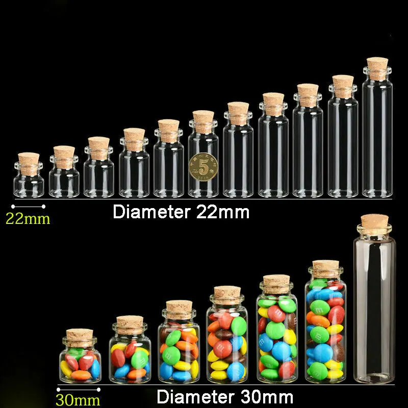 

50pcs Mini Glass Wish Bottle Vial with Cork Stopper Storage Pendant 0.5/1/2/20mL