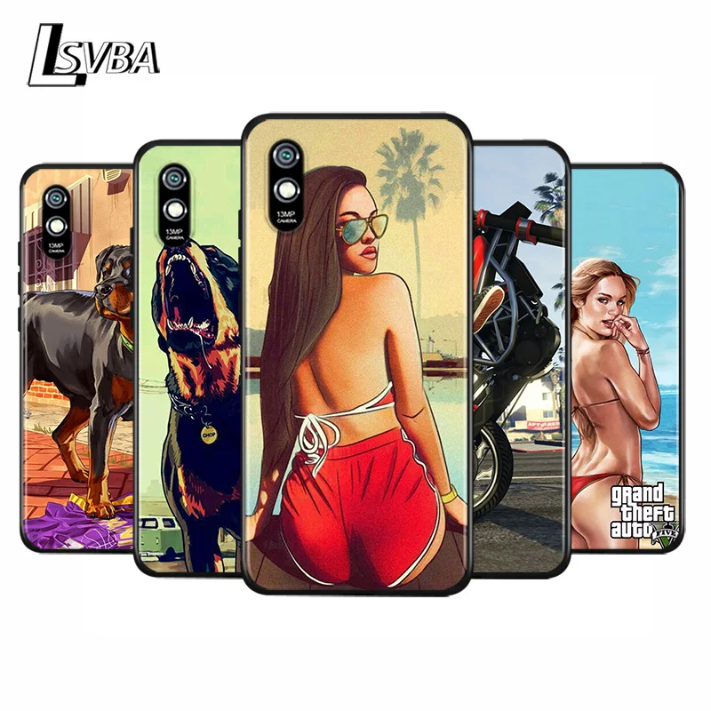 Противоударный мягкий черный чехол Grand Theft Auto GTA V для Xiaomi Redmi 10X 5G 9C 9A 9 K20 8A 8 7A 7 S2 6A 6