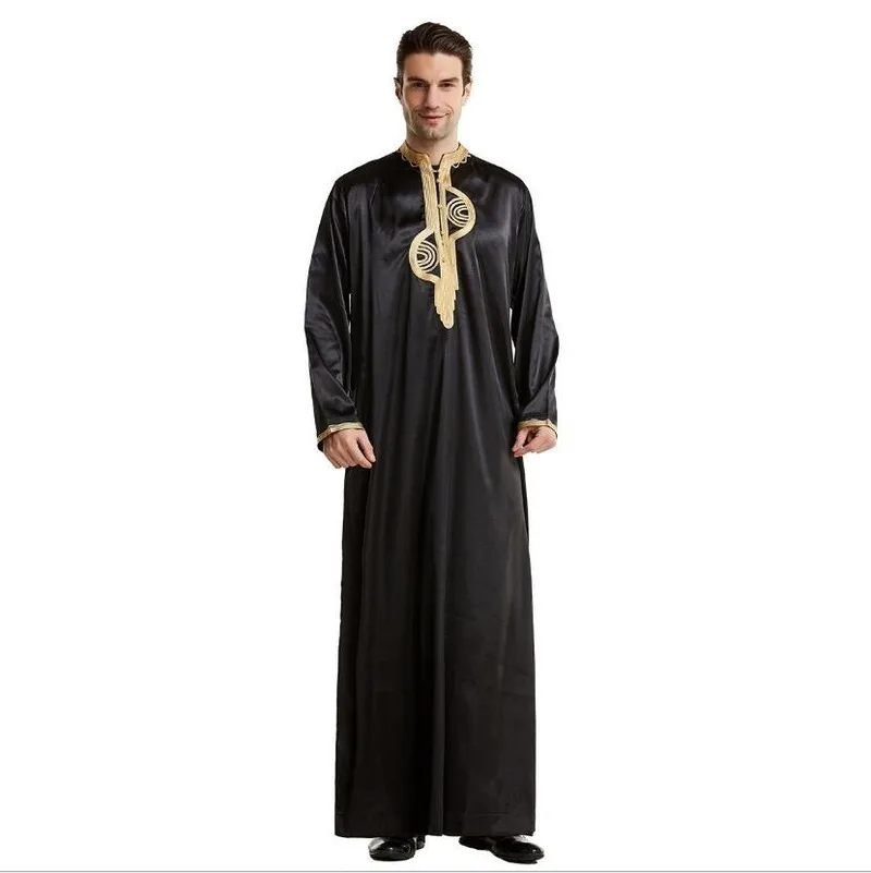 Длинный черный кафтан djellaba vetement arabe homme tobe мужские мусульманские платья kurta shalwar