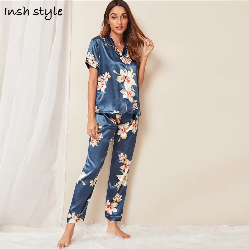 

2PC Onies For Women's Pajamas Print Satin Two Piece Sets