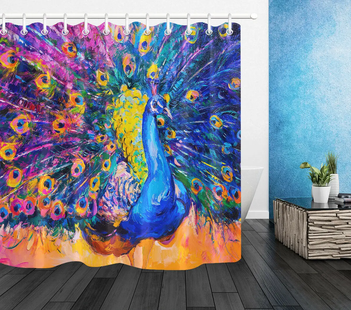 

Занавеска для душа из полиэстера, с перьями павлина