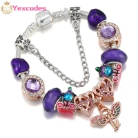 yexcodes new rose gold and purple charm and exquisite women bracelet diy handmade charm unicorn wing pendant child bracelets