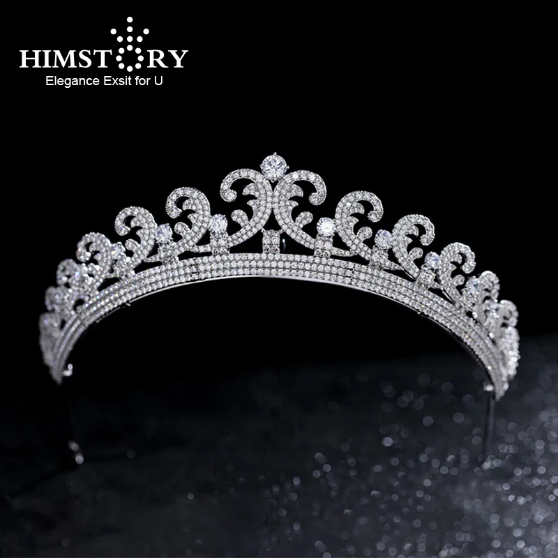 Himstory Royal Luxurious Kate& William Cubic zircon Copper Wedding Hair Crown Tiara Hair Jewelry Bridal Heaband Hair Jewelry