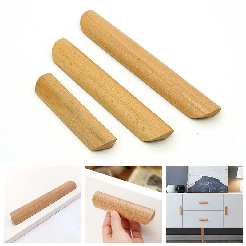 

Nordic Kitchen Drawer Pulls Solid Wood Handles For Cabinets And Drawers Dresser Knobs Wardrobe Wooden Furniture Handle