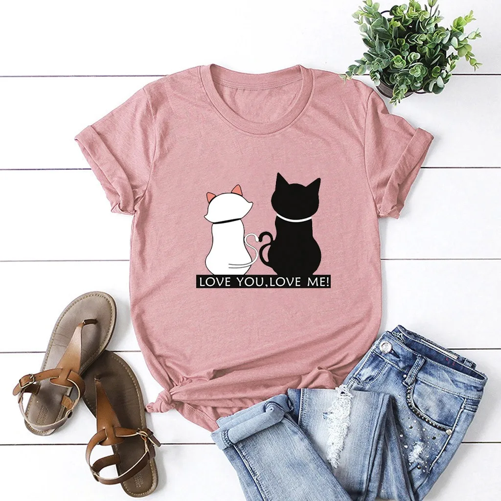KANCOOLD Love You Me Повседневная футболка с круглым вырезом и коротким рукавом размера