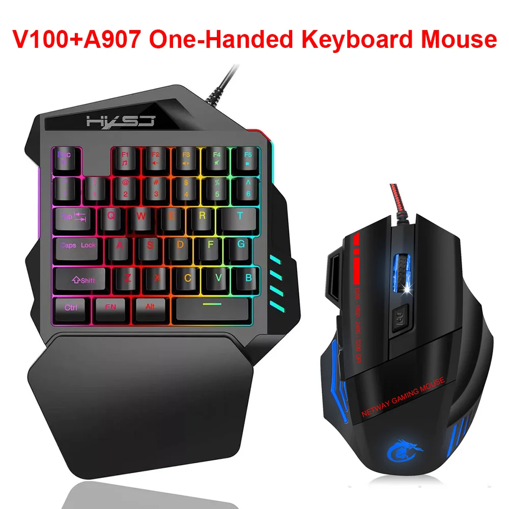 

Gaming Keyboard Single hand One-Handed Mechanical RGB Backlit Portable Mini Gaming Keypad Mouse Set for PC PS4 Xbox PUBG Gamer