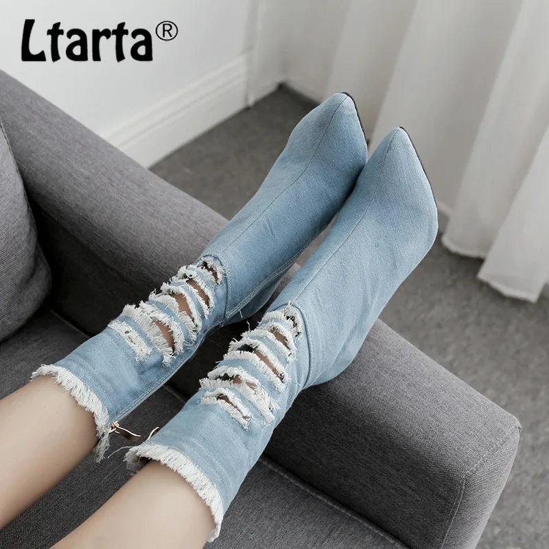 Женские сапоги до середины икры LTARTA осенние с острым носком на тонком каблуке