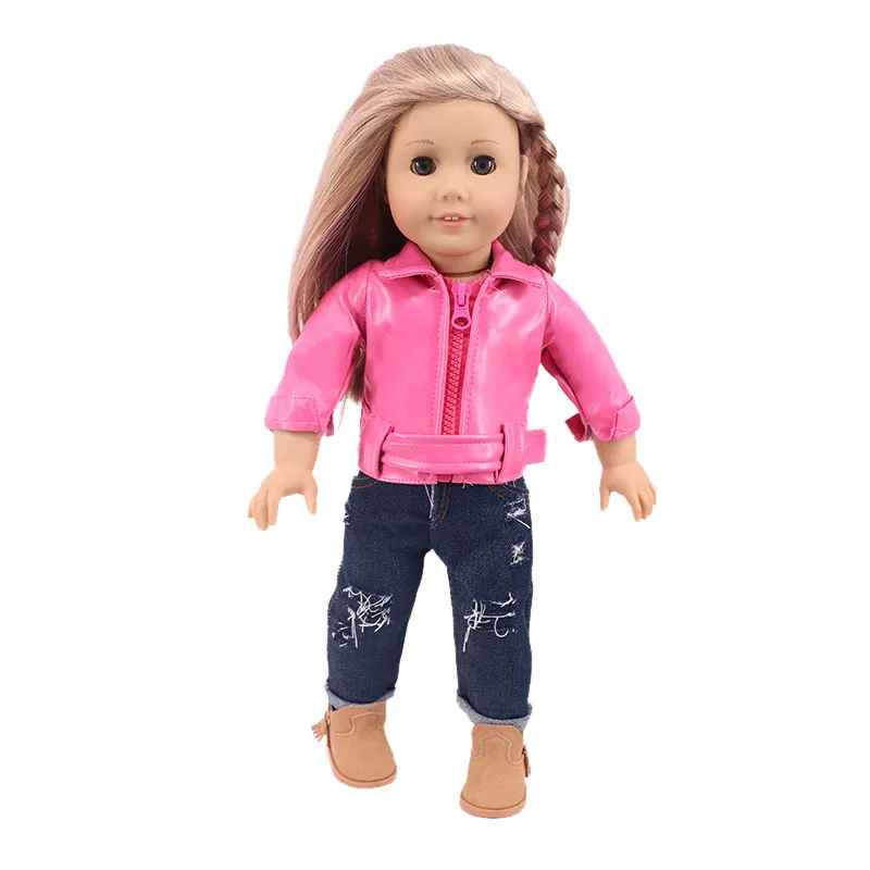 Кукольная одежда кожа + джинсы в байкерском стиле Стиль для 18 дюймовые куклы