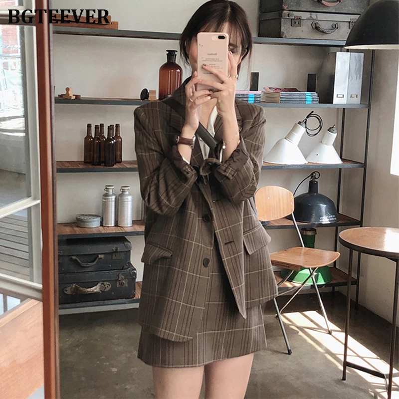 Женский клетчатый Блейзер и юбка-карандаш из двух предметов | Женская одежда