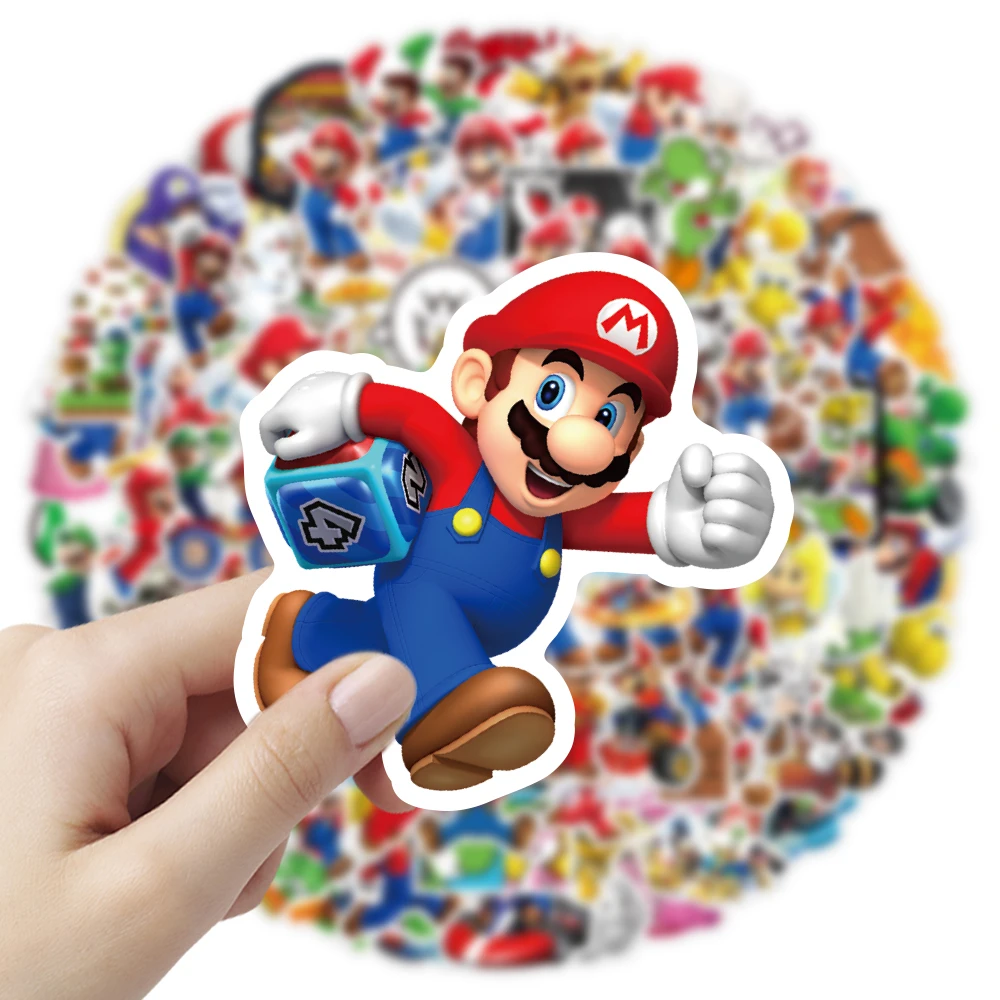 Pegatinas impermeables del juego de Mario para ordenador port&aacute;til, pegatinas de decoraci&oacute;n para equipaje, tel&eacute;fono m&oacute;vil, monopat&iacute;n, E-052, 100 Uds.-1