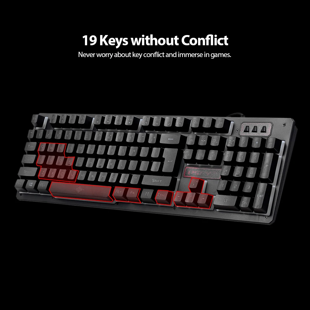 Arealer USB Проводная игровая клавиатура и мышь комбо Водонепроницаемый 3 цвета с подсветкой 2000 dpi для домашнего офиса