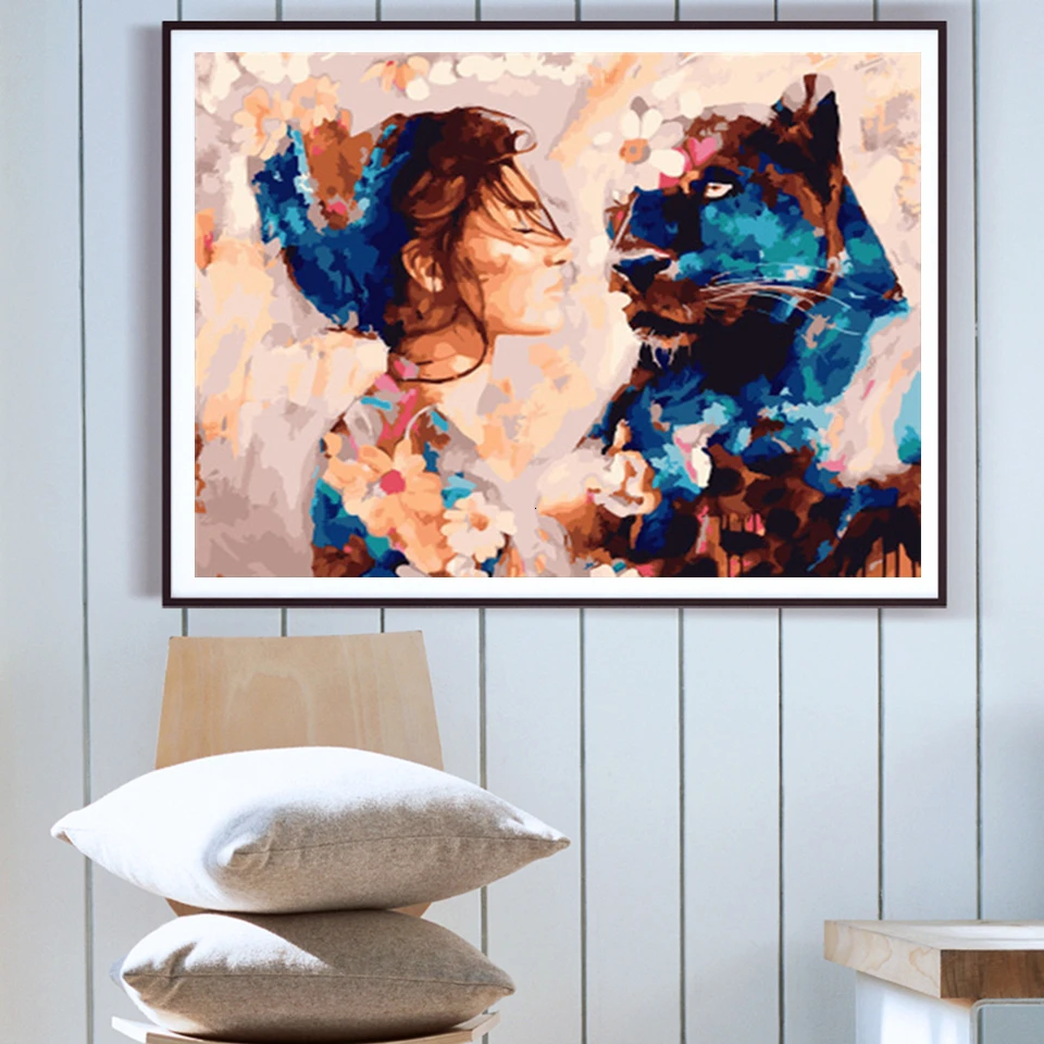 Набор для рисования по номерам на холсте AZQSD девочка тигр уникальный подарок