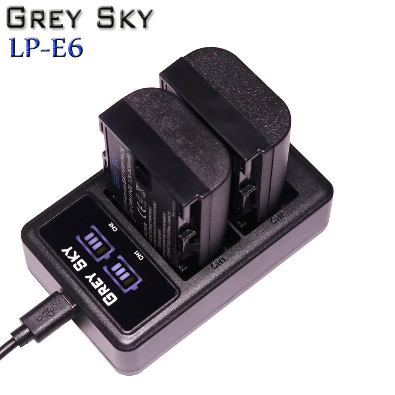 2650mAh LP E6 LP-E6 LPE6 батарея для цифровой камеры + USB LCD двойное зарядное устройство Canon