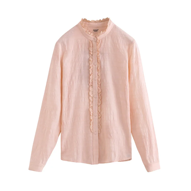

INMAN Spring Women's Shirt Elegant Style Embroidered Cloud Half Collar Cotton Cardigan Jacquard Long Sleeve Female Top