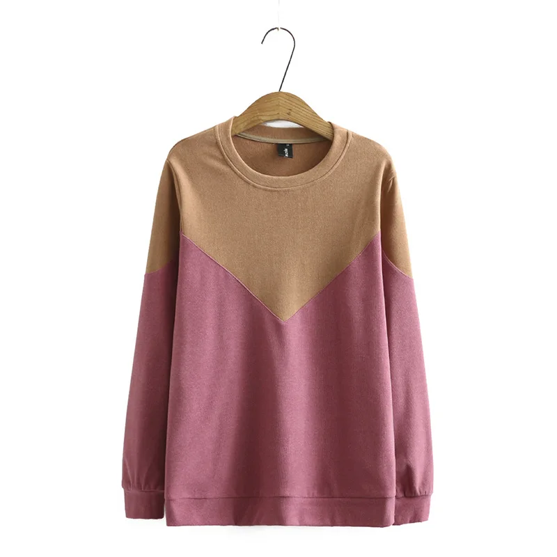 Plus Size XL-4XL Women's Patchwork Hoodies Casual Long Sleeved Outerwear Large Size Pullovers