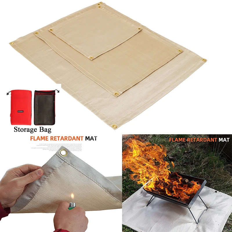 

100*80cm Outdoor Camping Fireproof Cloth Heat-Resistant Picnic Barbecue Potholder Mat Glass Fiber Flame Retardant Cloth Blanket