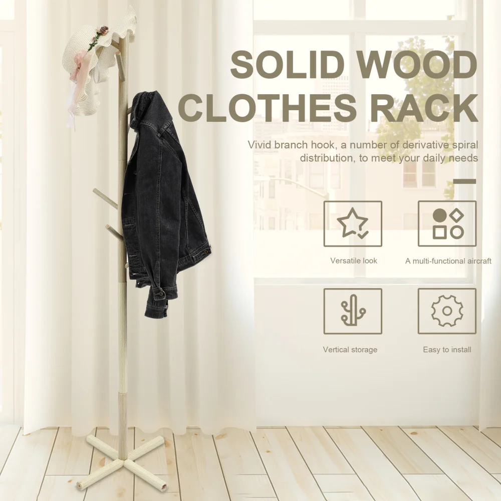 

Wooden Coat Hat Stand Removable Hanger Rack Bags Clothes Organizing Rack