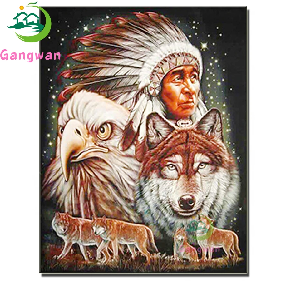 

5D DIY Diamond Painting Wolf Cross Stitch Diamond Embroidery Indian Rhinestone Mosaic eagle Animal Full Square Handmade Gift