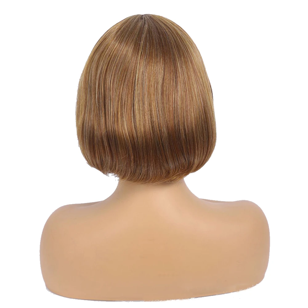

Short Omber Blonde Bob Wavy Synthetic Wig Nature Wavy Wig With Side Part Bang For Women Daily Party Use Heat Resistant Fiber