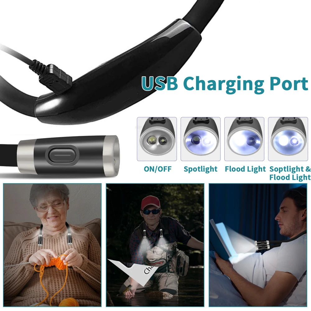 Лампа для чтения C2 USB ночник на шею книжный светильник перезаряжаемая громкая