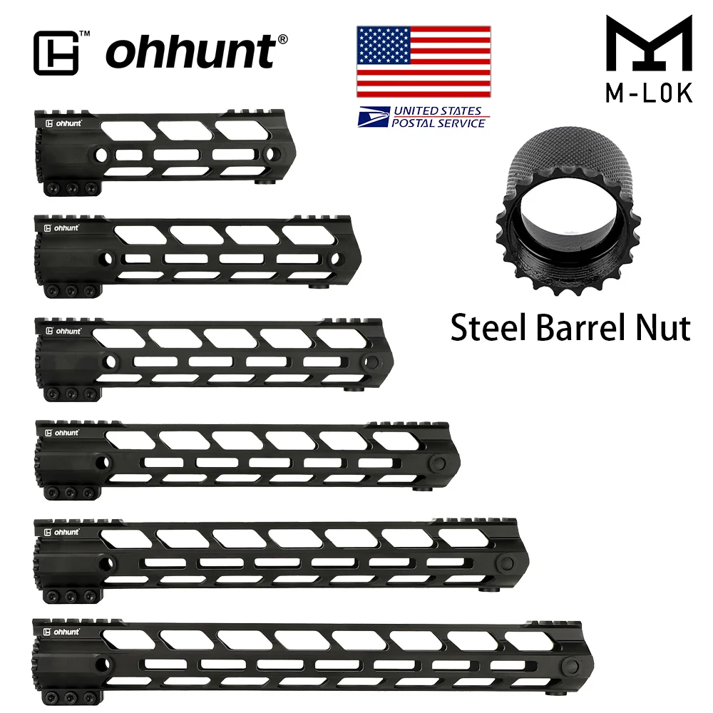 

Ohhunt AR15 свободный поплавок M-LOK 7 "9" 10 "12" 13,5 "15" 17 "Защитная стальная цилиндрическая гайка, Рельс Пикатинни, ультралегкий тонкий стиль