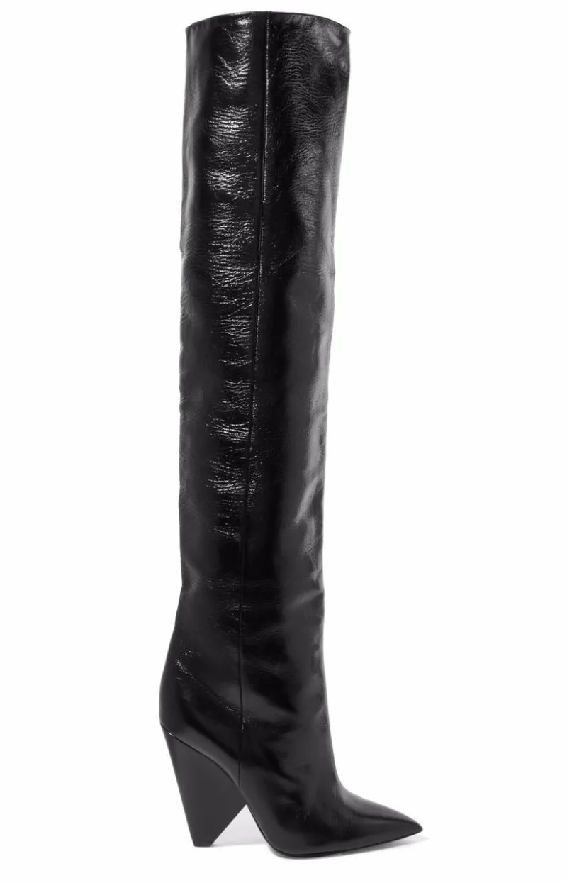 

size high boots high heels leather boots size pointed heel Brown Green large 44