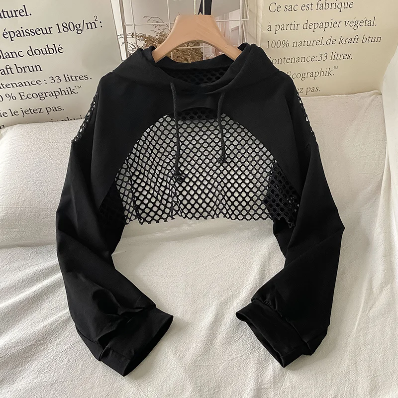

and Style out Coat Women's Autumn Thin Hooded Long Sleeve Mesh Blouse Outer Wear Hot Girl Sexy Short