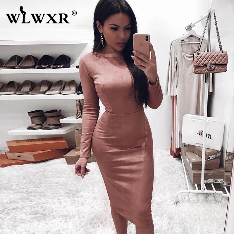 WLWXR осень зима элегантный пикантный облегающий платье с длинными рукавами и