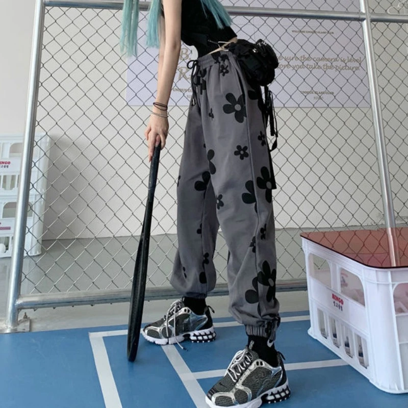 

Women Spring Autumn 2021 Fashion Print Joggers Pants Hip Hop Sweatpants Streetwear Loose High Waist Sweet Trousers Casual Female