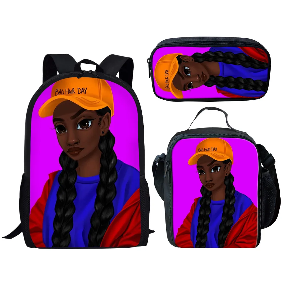 Детский школьный ранец для девочек черного цвета с рисунком, школьный ранец для девочек в американском стиле, 3 шт./компл., школьный ранец для...