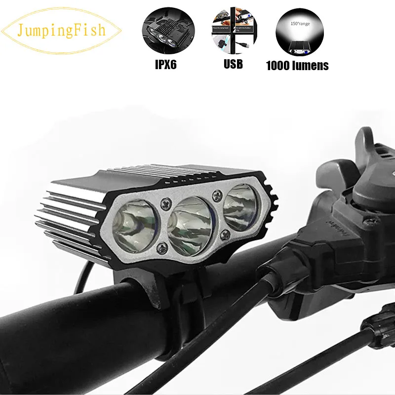 

SHIZIWANGRI Waterproof 3*T6 LED Bicycle Light Front Bike Head Light Night Cycling Lamp 5V USB Headlamp Only Lamp No Battery