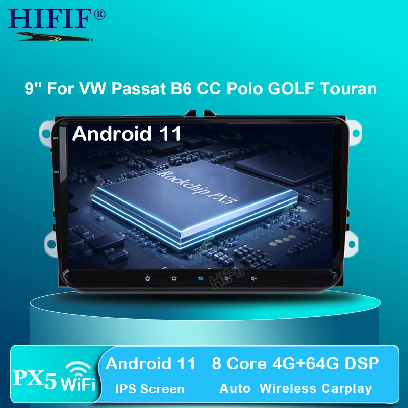 Автомобильный GPS плеер PX5 IPS DSP 4G Android 11 2 DIN для сиденья Altea Фольксваген Толедо GOLF 5/6