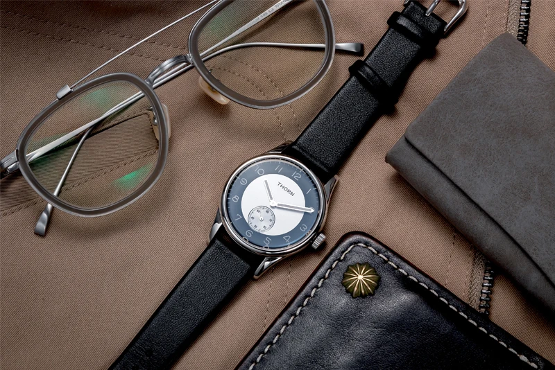 THORN Men's Vintage Wristwatch 37.8mm Silver Dial Luminous Simple Style Quartz Movement Dress Watch For Male enlarge