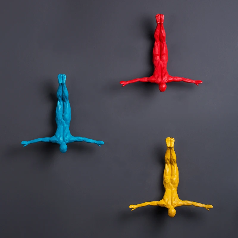 

Bungee Jumping Character Nordic Blue/yellow/red Resin Wall Hanging Decoration Living Room Creative Gift Colorful Statue