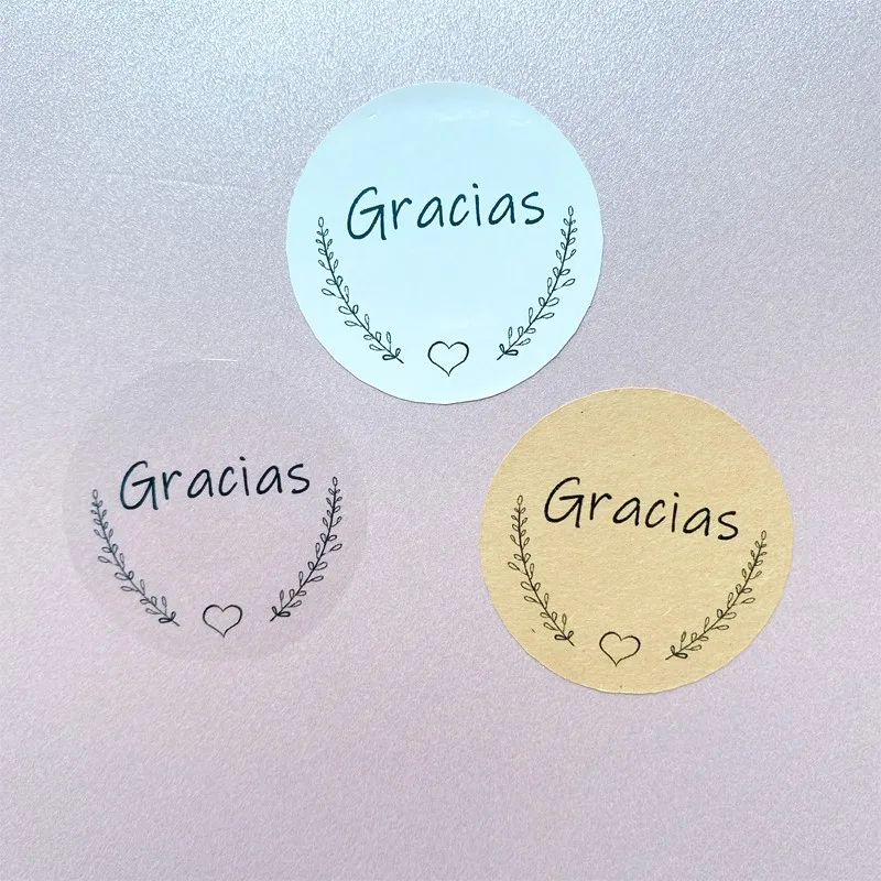 100Pcs Spanish Gracias Thank you Love wreath sealing sticker DIY decorative stickers gift package handmade 35CM