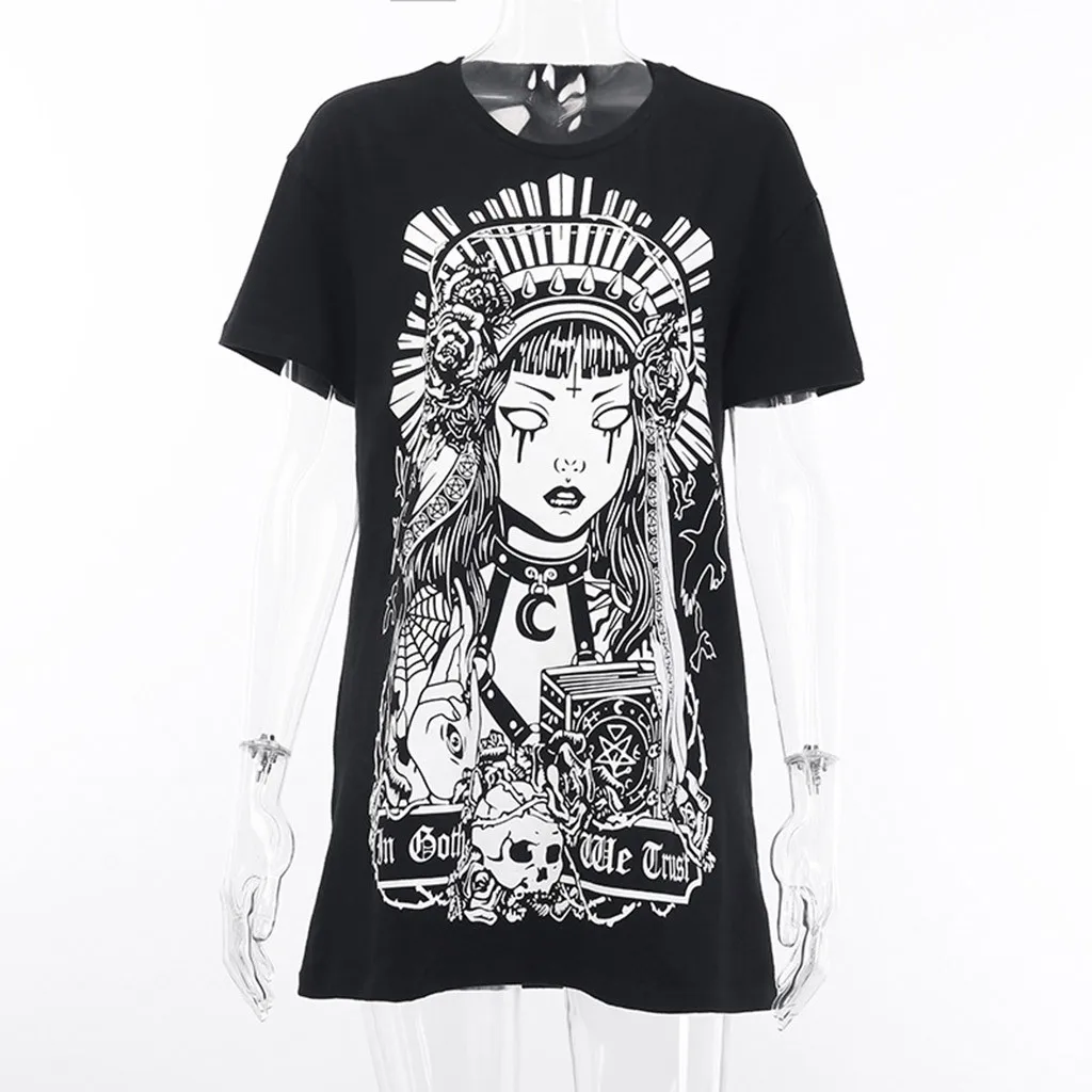 Goth Dark Grunge черные футболки с принтом Готический свободный Панк Harajuku уличная летняя футболка женская модная Эстетическая футболка