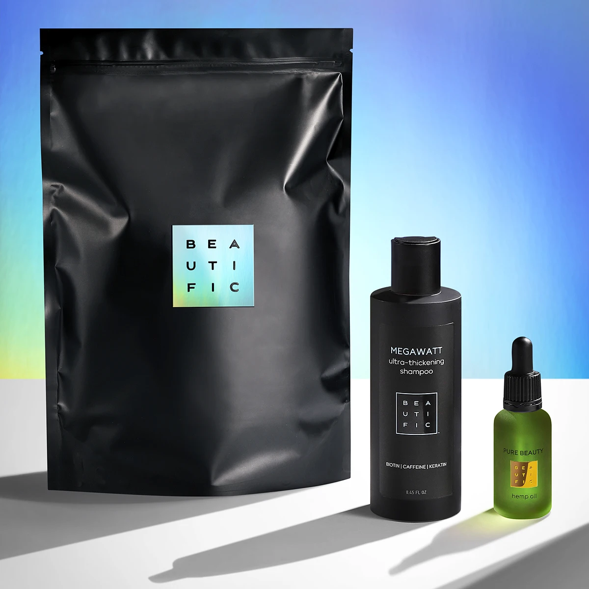 Набор для объема и активного роста волос BEAUTIFIC Megawatt: шампунь с биотином масло